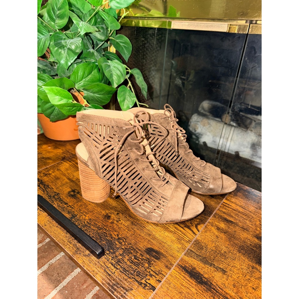 Sam Edelman Rocco Sandal Women Brown Laser Cut Lace Up Block Heel Size 9
